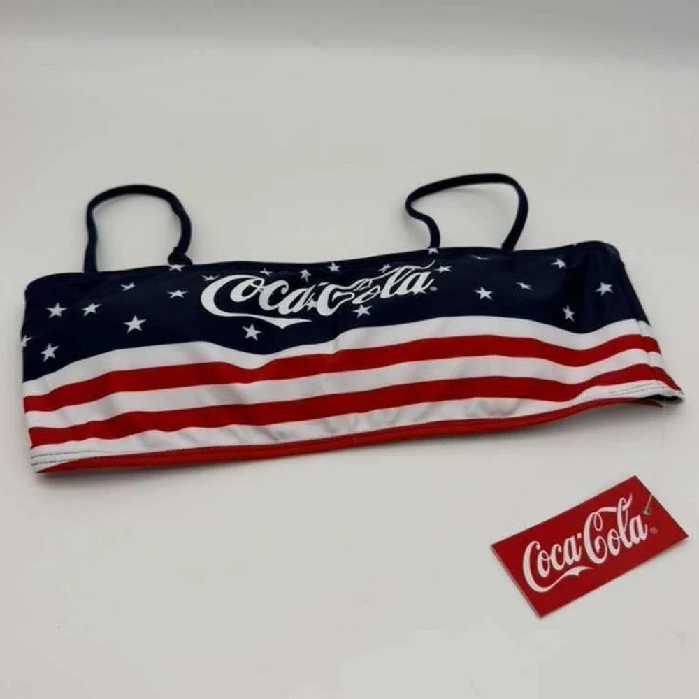 Coca-Cola‎ American Flag Bikini  top Size Patriotic Stars Stripes Swimsuit NWT